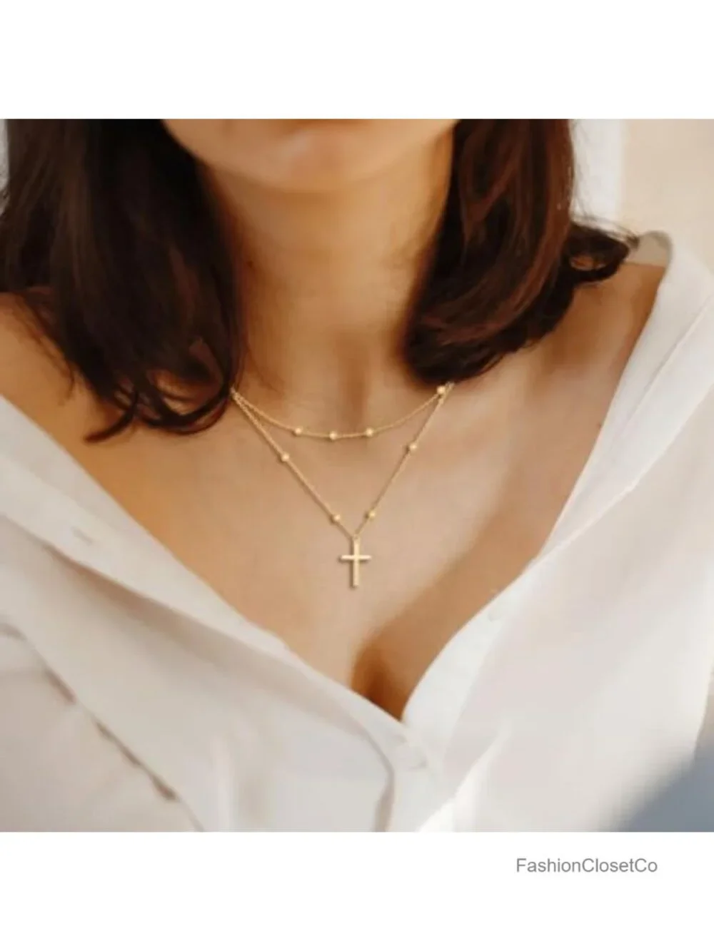 14k Gold Plated Layered Cross Pendant Necklace Set with Inspirational Card